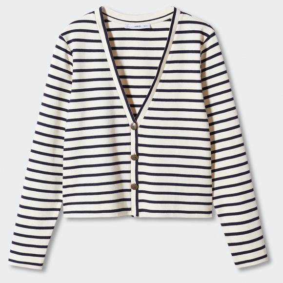 Mango striped nautical v neck cardigan in black and off-white, sz SMALL - Picture 3 of 8